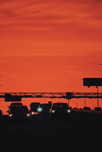 Transport, Sunset, Cars, Lights, Dark, Headlights HD phone wallpaper