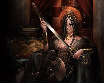 Asian Warrior, sword, dragon tattoo, scar, map, woman HD wallpaper