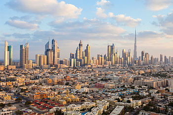 Dubai skyline, Elevated view, Burj Khalifa, Front row edit HD wallpaper