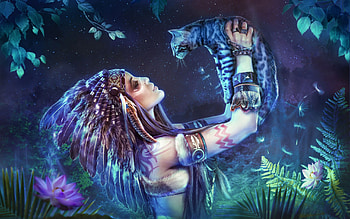 Friends, digital, cat, girl, art HD wallpaper