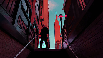 Empire State Building Through The Streets, cyberpunk, buildings, artist, artwork, art, digital-art, empire, artstation HD wallpaper