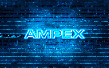 Ampex blue logo, , blue brickwall, Ampex logo, brands, Ampex neon logo, Ampex HD wallpaper