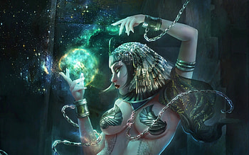 Haquika, art, fantasy, green, magical, egypt, girl, queen, sorceress, madboni, mady madnoliet HD wallpaper