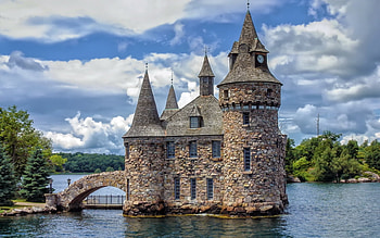 Castle, clouds, summer, lake HD wallpaper