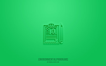 Environmental programs 3d icon, green background, 3d symbols, Environmental programs, ecology icons, 3d icons, Environmental programs sign, ecology 3d icons HD wallpaper