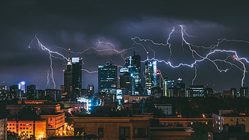 Warsaw, architecture, skyscrapers, lightning, landscape, nature HD wallpaper