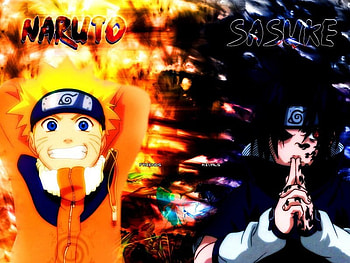 Naruto and Sasuke, black, anime, orange, boys HD wallpaper