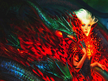 Mother of Fire, dragon, women, fantasy, fire HD wallpaper