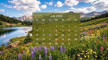 July 2026 Calendar: Alpine Wildflower, July 2026 Calendar HD wallpaper
