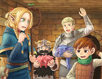 Delicious in Dungeon — Laios Touden, Marcille Donato & Chilchuck Tims, Anime, Delicious in Dungeon, Chilchuck Tims, Marcille Donato, Laios Touden HD wallpaper