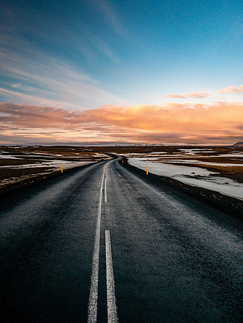 Lone road, highway, sunset HD phone wallpaper