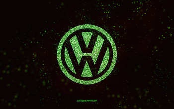 Volkswagen glitter logo, , black background, Volkswagen logo, green glitter art, Volkswagen, creative art, Volkswagen green glitter logo HD wallpaper