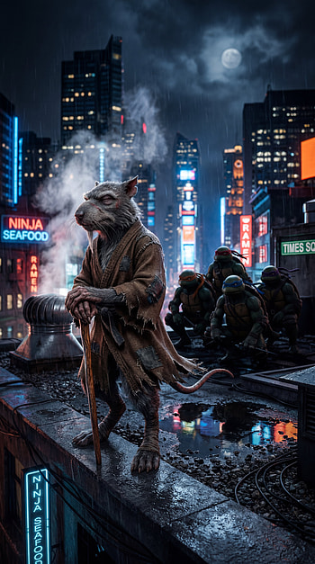 Splinter's Nightwatch / Rooftop Sensei / Moonlit Rat Mentor / Urban Ninja Sentinel HD phone wallpaper