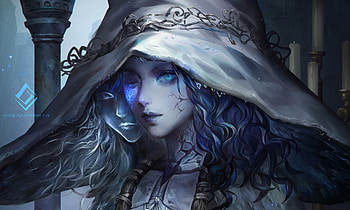 Ranni, blue, fantasy, oreki genya, face, girl, hat, witch HD wallpaper