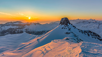 Nature, Sunset, Mountains, Snow, Rocks HD wallpaper