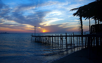 Nature, Sunset, Sea, Shore, Bank, Pier, Rhea HD wallpaper