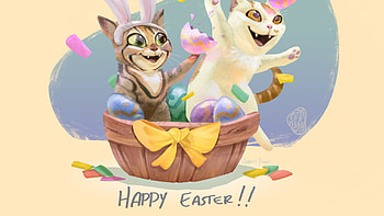 Cats Easter Eggs Basket Happy Easter HD wallpaper