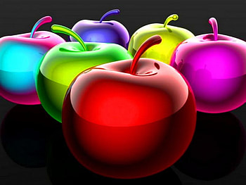 Apples, blue, colors, purple, pink, green, yellow, red, glass HD wallpaper