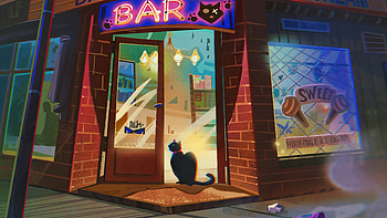 The Bar At Road Corner Cat Evening Time, cat, artist, artwork, digital-art, artstation HD wallpaper