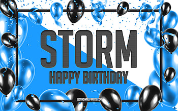Happy Birtay Storm, Birtay Balloons Background, Storm, with names, Storm Happy Birtay, Blue Balloons Birtay Background, Storm Birtay HD wallpaper