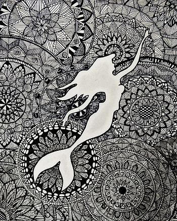 Mandala mermaid, art, white, mandala-art HD phone wallpaper