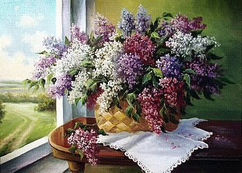 Светлана Грохотова Сирень у окна., still life, bouquet, painting, art, flower HD wallpaper