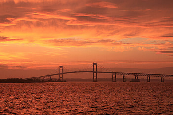 Nature, Sunset, Sky, Sea, Architecture, Bridge HD wallpaper