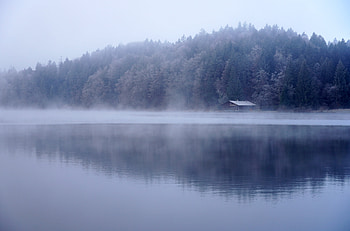 Nature, Water, Lake, Forest, Fog, House HD wallpaper