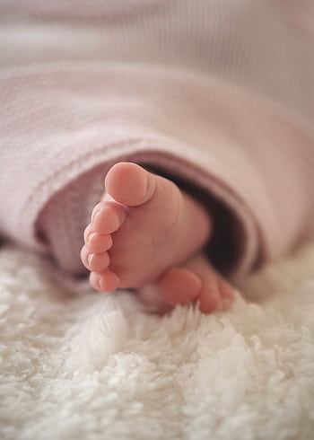 A tender close-up of newborn baby feet wrapped in a soft blanket, capturing innocence and warmth. HD phone wallpaper