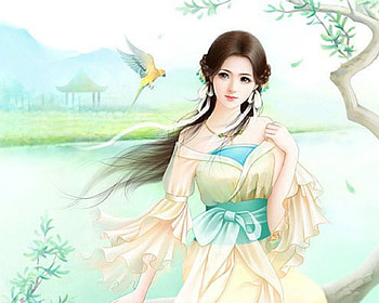 Beauty, bird, fantasy, art, woman HD wallpaper