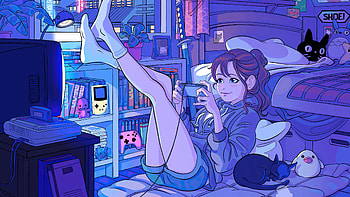Anime Girl Playing Games In Her Room, anime-girl, anime, artist, artwork, digital-art HD wallpaper