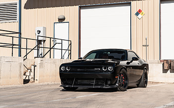 Dodge Challenger SRT Hellcat, front view, exterior, black Challenger SRT, Challenger tuning, american sports cars, Dodge HD wallpaper