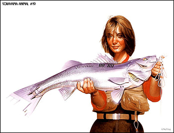sorayama animal, animal, sorayama, fish, woman HD wallpaper