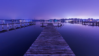 Pier Side Blue Evening, pier, evening, nature HD wallpaper