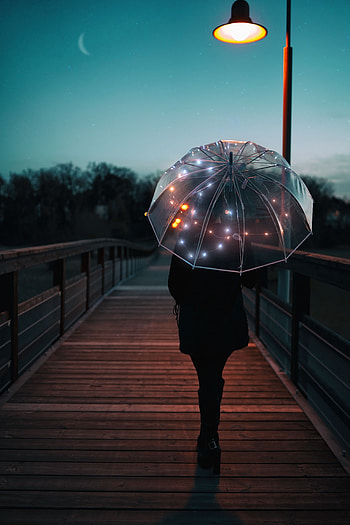 Twilight, Silhouette, Miscellanea, Miscellaneous, Dusk, Stroll, Umbrella HD phone wallpaper