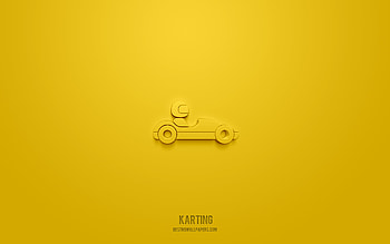 karting 3d icon, yellow background, 3d symbols, karting, sport icons, 3d icons, karting sign, sport 3d icons HD wallpaper