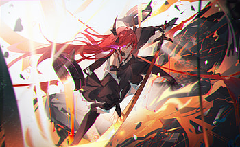 Surtr by krao, Surtr (Arknights), Arknights, red, sword, girl HD wallpaper