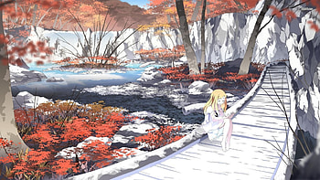 girl on the bridge, bridge, grass, girl, water, tree HD wallpaper