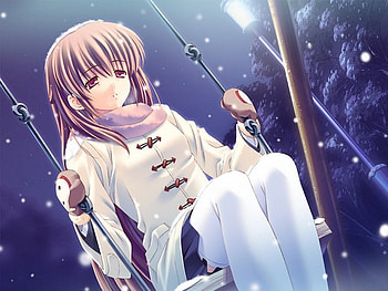 Sad girl, jacket, girl, swing, anime HD wallpaper