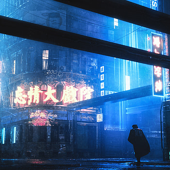 Art, Rain, Night, Signs, Silhouette, Neon, Illumination, Backlight, Street, Signboards HD phone wallpaper