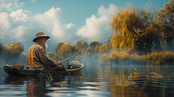 Serene Fisherman - Fishing, fisherman, fishing, nature, lake HD wallpaper