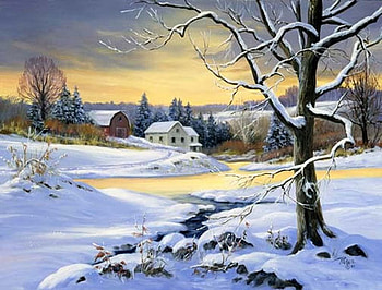 By Linda Picken, linda picken, winter, painting, art, nature, sunrise HD wallpaper
