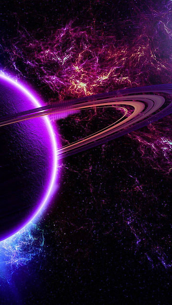 Planet in Space, purple, space, ring, Sci Fi, planet HD phone wallpaper