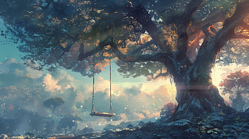 Enchanting Tree Swing Sunset -, tree swing, tree, swing, landscape, nature HD wallpaper