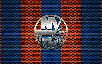 New York Islanders logo, American hockey club, Metal emblem, Orange blue HD wallpaper