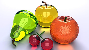 Glass Fruits, pear, apple, orange, cherries HD wallpaper