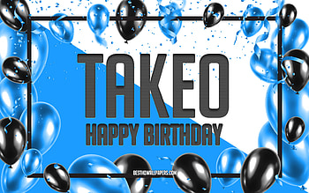 Happy Birtay Takeo, Birtay Balloons Background, Takeo, with names, Takeo Happy Birtay, Blue Balloons Birtay Background, Takeo Birtay HD wallpaper