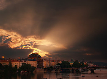 Beautiful sky, clouds, sky, lake, sunset HD wallpaper