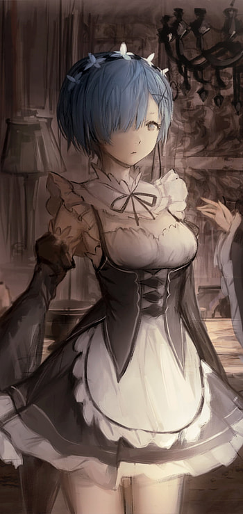 Ram, Rem, maid, headdress, blue eyes, blue hair, short hair, Rem (Re:ZERO), Anime, Re:Zero - Starting Life in Another World HD phone wallpaper