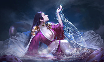 Fantasy girl, blue, frumusete, girl, hand, purple, fantasy, boa hancock, luminos, old zhang HD wallpaper